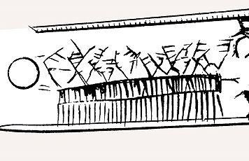 Fig. 4 Group of caribou standing close together. Detail from engraved drill bow. 