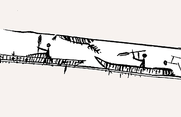 Fig. 2 Different kayak types. Detail from engraved drill bow.