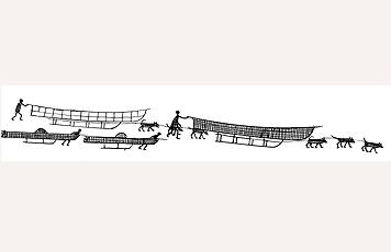 Fig. 4 Transporting kayaks and umiaqs on sleds. Detail from engraved walrus tusk. 