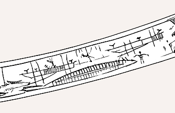 Fig. 4 Umiaqs on stands. Detail from engraved drill bow. 