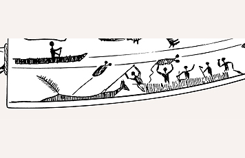 Fig. 2 Whale hunting from umiaq. Detail from engraved ivory smoking pipe. 