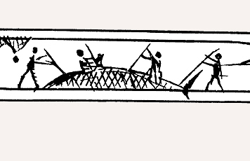 Fig. 4 Butchering a whale. Detail from engraved drill bow.