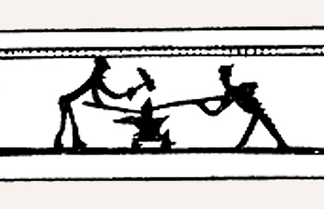 Fig. 5 Euro-Americans with anvil. Detail from engraved drill bow. 