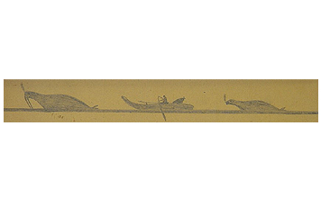 Fig. 7 Kayak hunter approaching walrus. Detail from pencil drawing. 