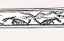 Fig. 2 Two creatures with large-toothed mouths rising from the ground, and serpent-like being, lying on its back (?), perhaps representing a kokogiak. Detail from engraved drill bow. 