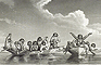 Fig. 5 ‘Baidars of Hotham Inlet’. Iñupiaq men approaching Captain F. W. Beechey's ship, HMS Blossom, in their boats (umiaq), signaling their interest in trading with the Europeans.